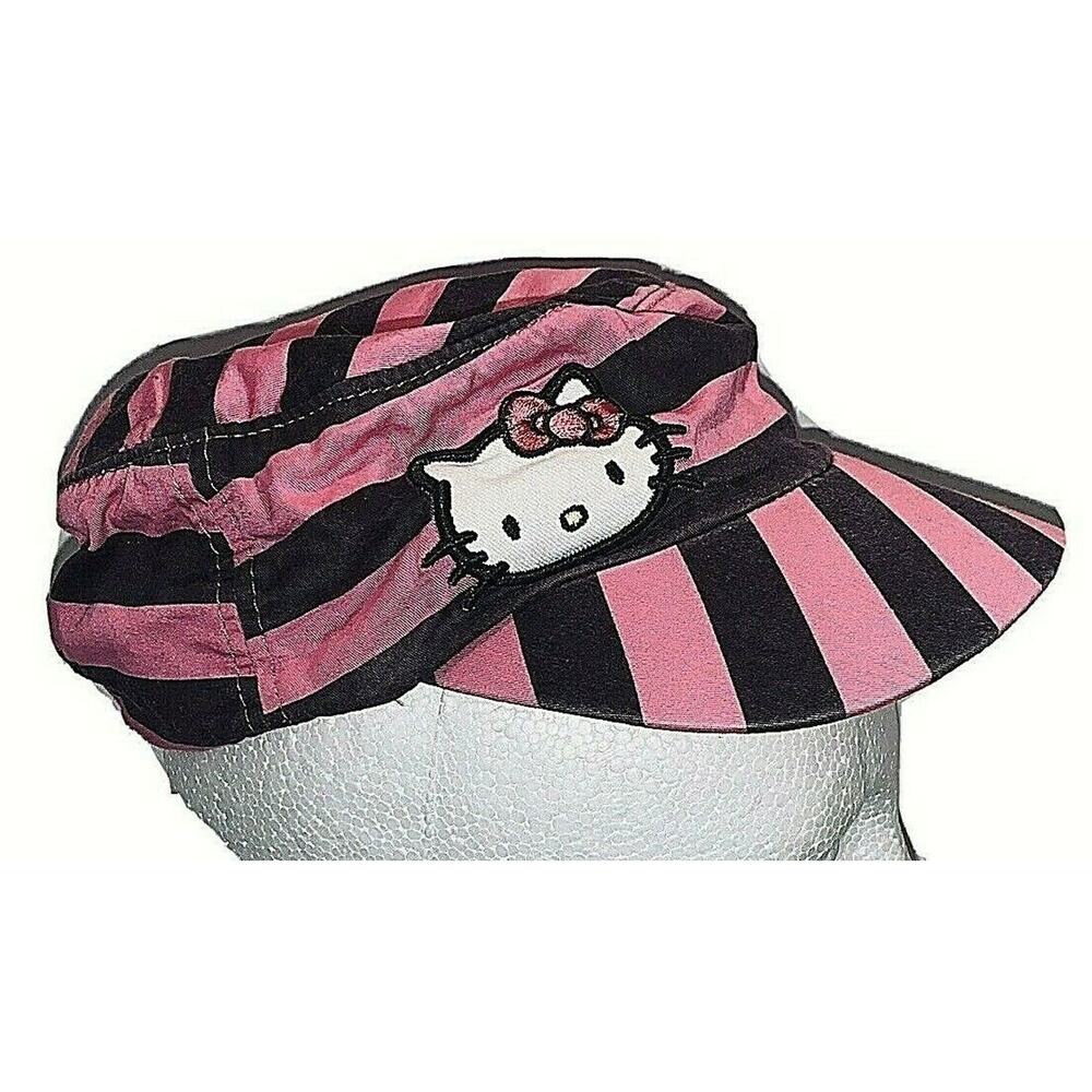 Hello Kitty Cadet Cap Hat Maroon Pink Striped Sanrio Distressed Girls 1976 2010